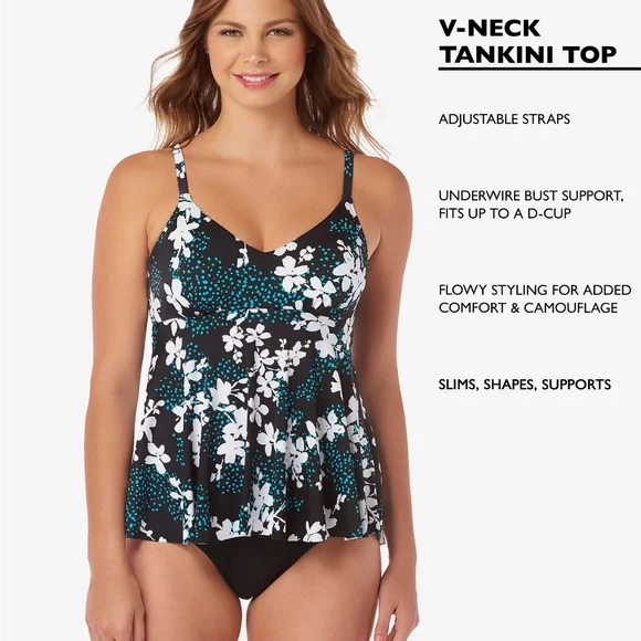 COPY - Swim Solutions Underwire Babydoll Tankini Top - Picture 5 of 5